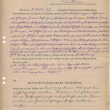 Bericht des Kreisfeuerwehrinspektors über eine Besichtigung des Spritzenhauses vom 13.11.1929